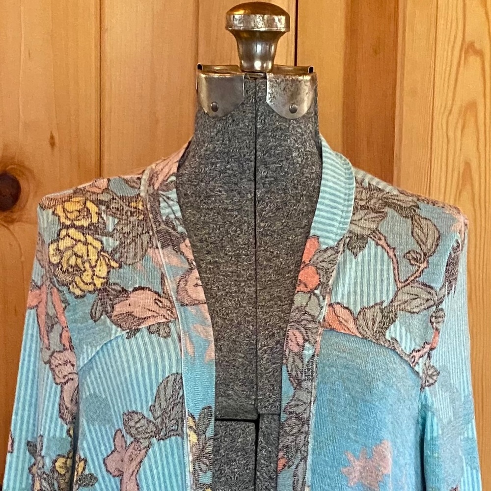 ARYEH Aqua Floral Long Cardigan